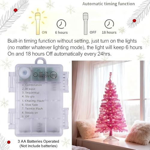Juegoal Pink 4 ft Pre-lit Christmas Tree with 8 Lighting Modes, Battery Powered