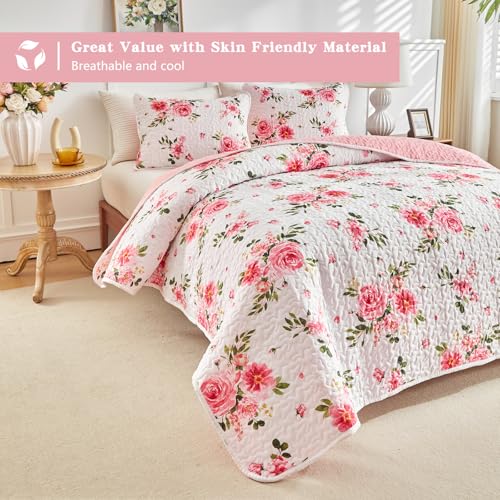 UOZZI BEDDING Queen Size Floral Quilt Set - 3-Piece Microfiber Bedspread