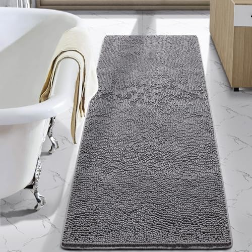 LOCHAS Luxury Shaggy Bath Mat 24 x 60 Inch Gray Non-Slip Absorbent Rug