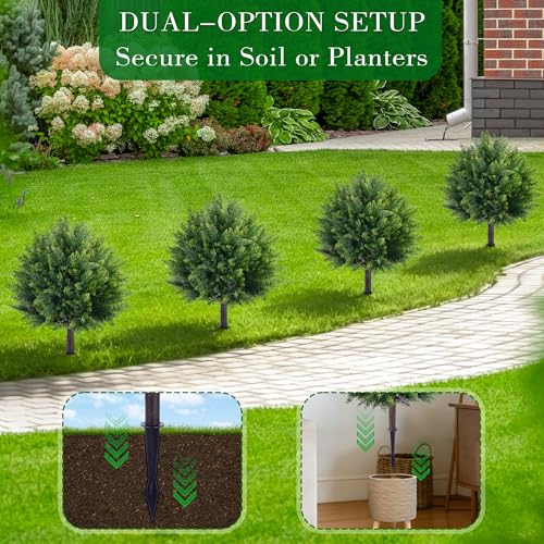 24.8-Inch Artificial Cedar Topiary Ball Trees - Set of 2 UV-Resistant Faux Cypress Bushes for Outdoor Patio and Garden Decor