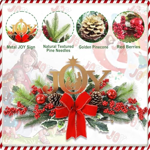 LED Christmas Centerpiece with Joy Sign, Pine Greenery & Lights