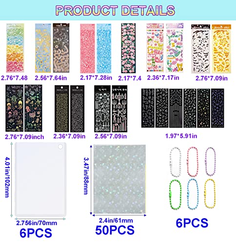 Photocard Holder Keychain Set with 50 Holographic Sleeves and Deco Stickers