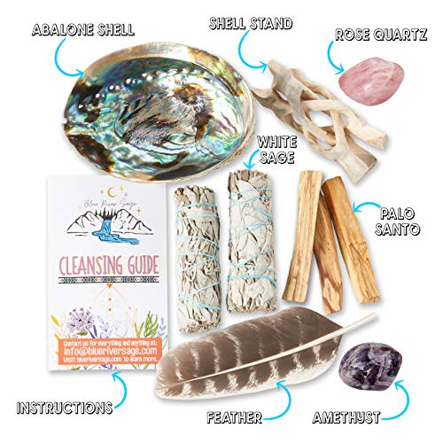 White Sage and Palo Santo Smudging Kit with Abalone Shell and Stand