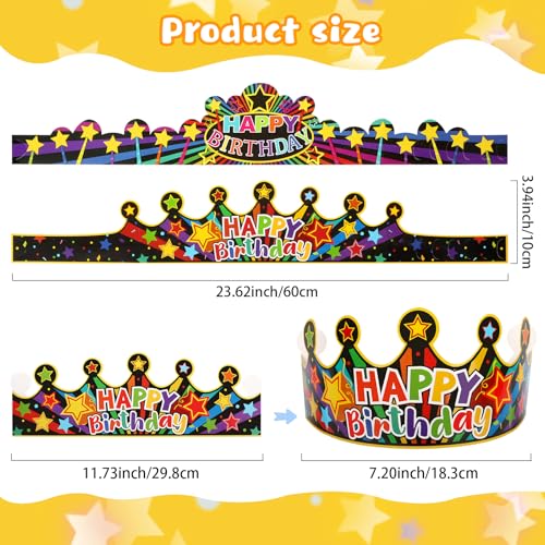 Birthday Party Crowns - 30 Pack Paper Happy Birthday Hats for Kids Party