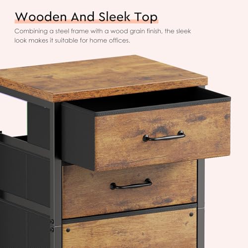 3-Drawer Mobile File Cabinet with Open Storage Shelf, Rustic Brown