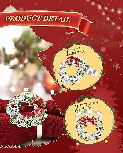 KPOSIYA Christmas Napkin Rings Set of 12 for Holiday Table Decor,