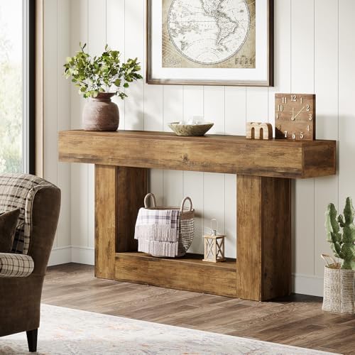 63-Inch Farmhouse Console Table with 2-Tier Storage and U-Shaped Base