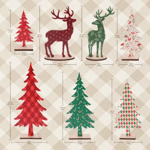 Christmas Wooden Table Decorations Set of 7 - Rustic Holiday Centerpieces