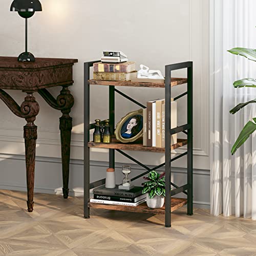 3-Tier Industrial Bookshelf, Rustic Small Metal Bookcase Storage Organizer