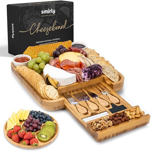 Bamboo Charcuterie Board Set with Serving Accessories and Cheese Knives
