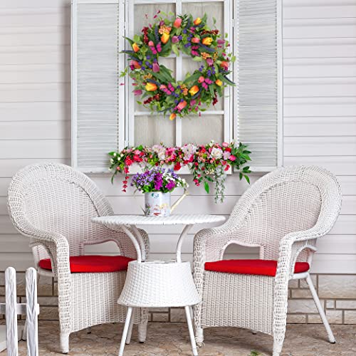 22-Inch Spring Tulip Wreath for Front Door with Tassels and Eucalyptus