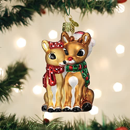 Rudolph & Clarice Handblown Glass Christmas Tree Ornament, Hand-Painted