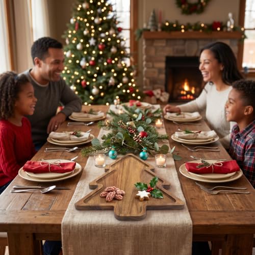 Acacia Wood Christmas Tree Charcuterie Board - Holiday Serving Platter