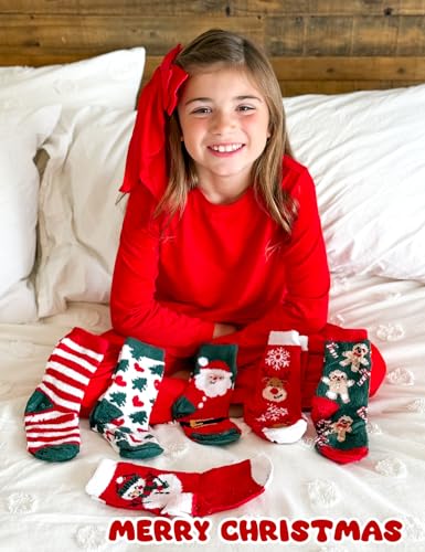 Girls Kids Fuzzy Non-Slip Grip Socks 8-12 Years Red - Toddler Slipper Socks