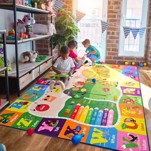 Educational Kids Play Rug 4x6, Alphabet & Animal Learning Play Mat