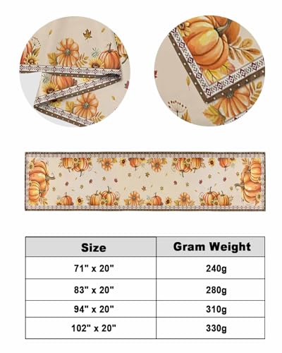 Fall Pumpkin Bed Runner Scarf for King Bed, Satin Bedding Throw (102x20 In)