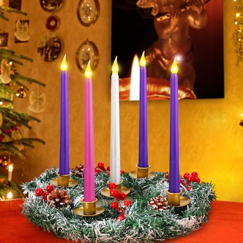 12-Inch Christmas Advent Wreath Candle Holder with 5 Flameless LED Candles