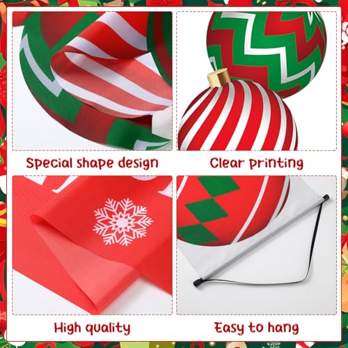 Buryeah 3 Pcs Christmas Door Decorations Outdoor Ball Banner Set - Red & Green