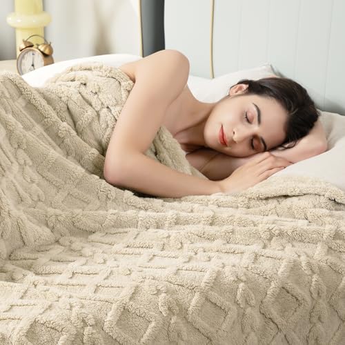 Aganear Soft Fleece Throw Blanket 50"x60" - Boho Khaki Couch Throw