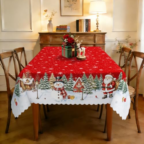 QCHDLN Red Santa Christmas Table Cloth 84x60 Inches Rectangular Holiday Decor