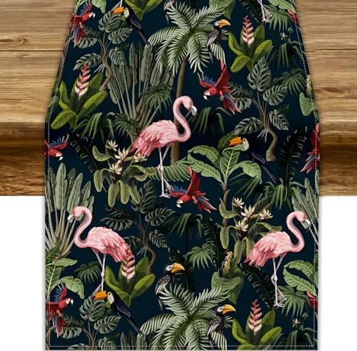 Mchenxin Jungle Animal Table Runner 13x70in Flamingo Parrot Tropical Decor