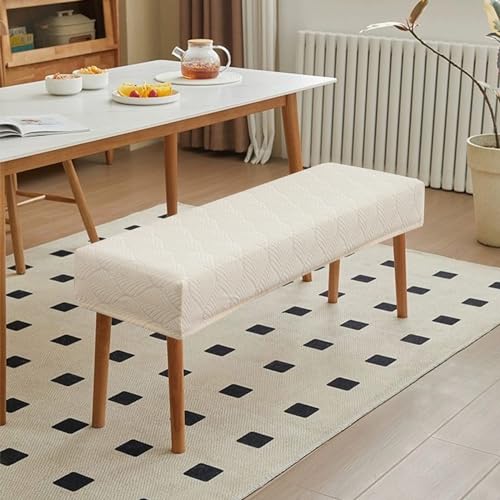 Waterproof Stretch Dining Bench Cover - Beige Jacquard Protector