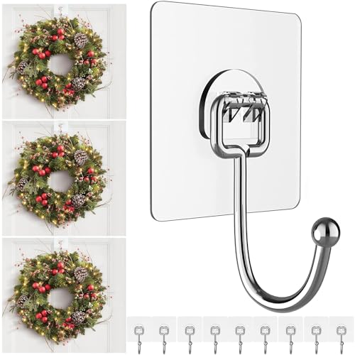 Clear Adhesive Wreath Hangers for Front Door - Heavy-Duty 60lb (10 Pack)