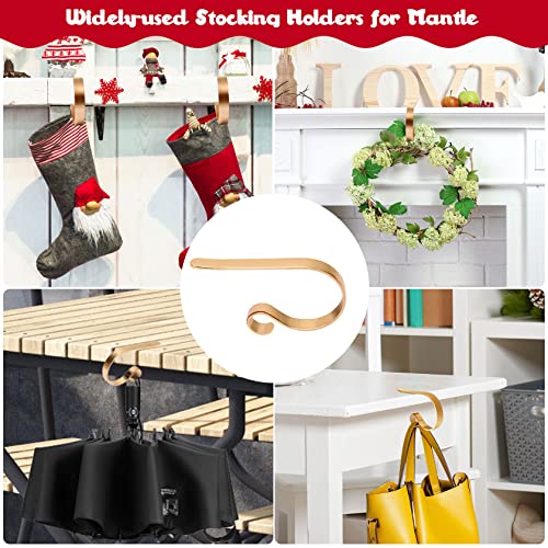 Adjustable Christmas Stocking Holders for Mantle - 4 Pack Gold Hangers