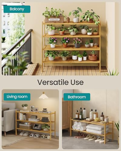 3-Tier Bamboo Shoe Rack, Stackable Entryway Shoe Organizer Shelf