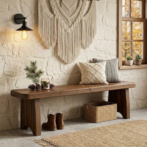 Solid Wood Entryway Bench, Rustic Farmhouse Shoe Bench for Hallway & Bedroom