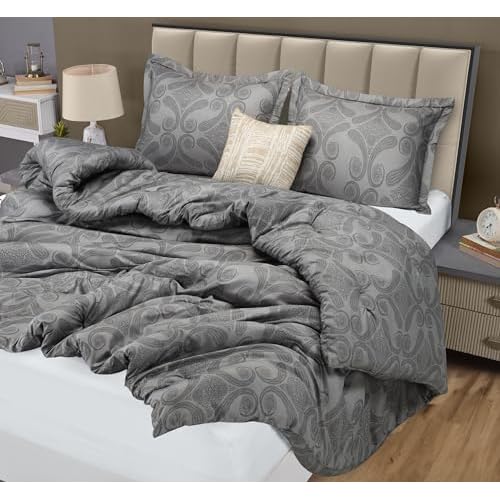 Utopia Bedding Queen Comforter Set Paisley Grey, Floral Comforters Queen Size, 3 Piece Lightweight All Season Down Alternative Bedding Set with 1 Comforter (88 x 88 In) and 2 Pillow Shams (20 x 26 In)