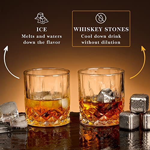 Oaksea Boss Day Whiskey Stones Set - 6 Stainless Steel Chilling Cubes & Glasses Gift for Men Boss Him Christmas Anniversary