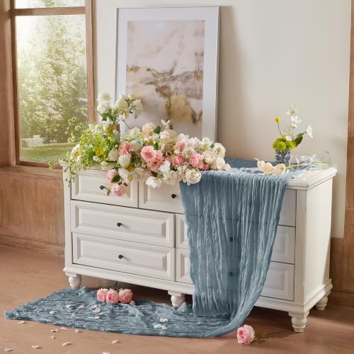 Playieer Dusty Blue 10ft Cheesecloth Table Runner Boho Rustic Home Decor