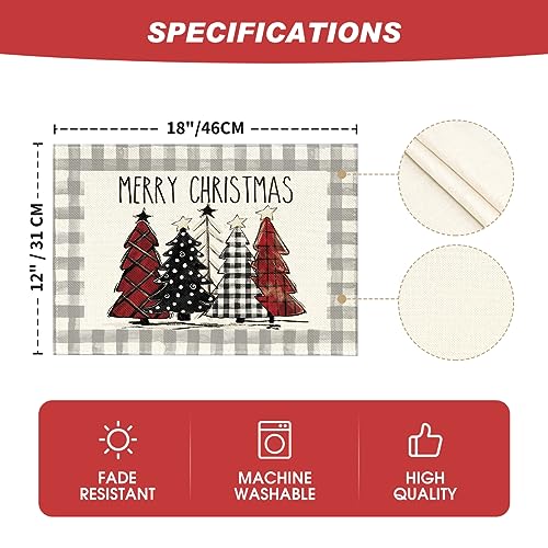 Artoid Mode 12x18 Grey Buffalo Plaid Christmas Placemats, Set of 4