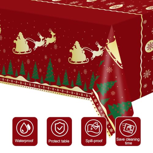 Childom 3-Pack Christmas Tablecloths 54x108 Inches Red Reindeer Snowflake