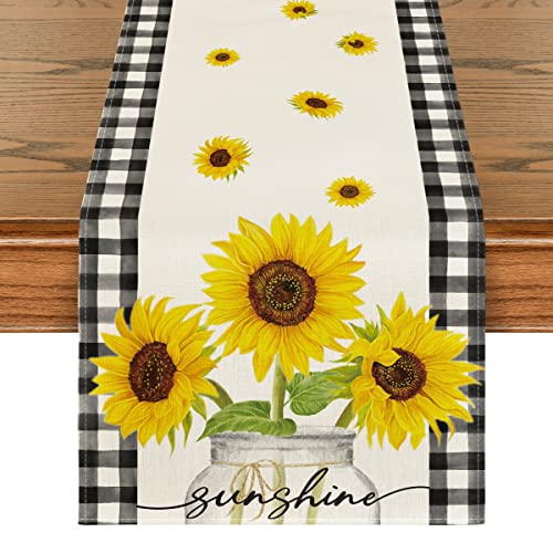 Artoid Mode Buffalo Plaid Sunflower Table Runner 13x72 Inch