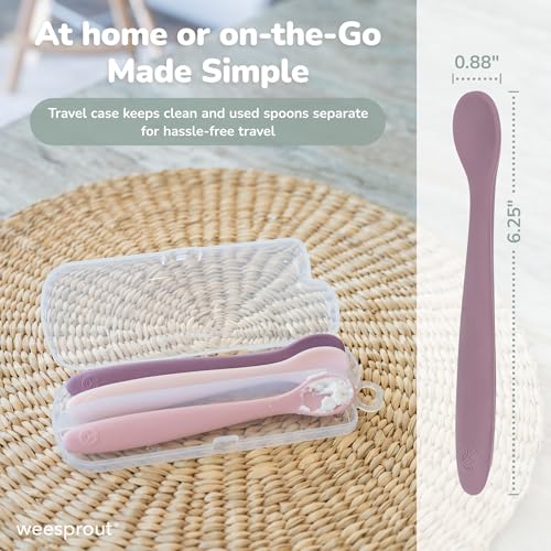 Silicone Baby Feeding Spoons Set of 3 with Travel Case and Bendable Design