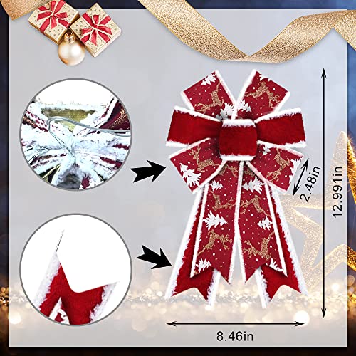 Estivaux Style 2 Red Tree Bow 2-Pack Christmas Wreath Bows with Snowflake Pattern