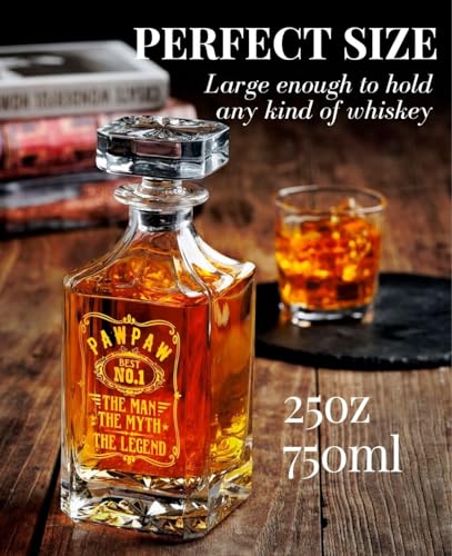 Onebttl Pawpaw Gifts Whiskey Decanter Set with 2 Glasses – 25oz (750ml) Premium Lead-Free Glass
