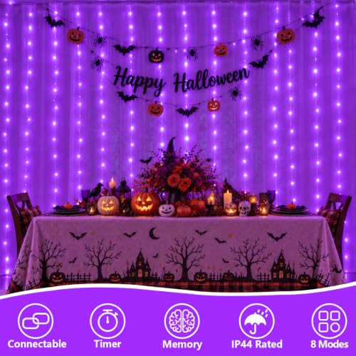 YEGUO Purple 900 LED Curtain Lights, 8 Modes Plug-in Window Backdrop 9.8 x 29.5ft (Indoor/Outdoor) Halloween