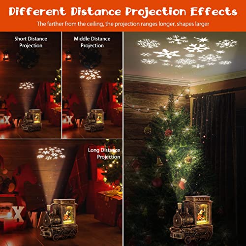 Musical Christmas Snow Globe Train Lantern with Snowflake Projection & 6H Timer