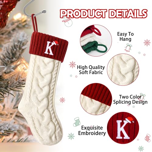 Monogram Initial Cable Knit Christmas Stocking - 18 Inch Holiday Stocking