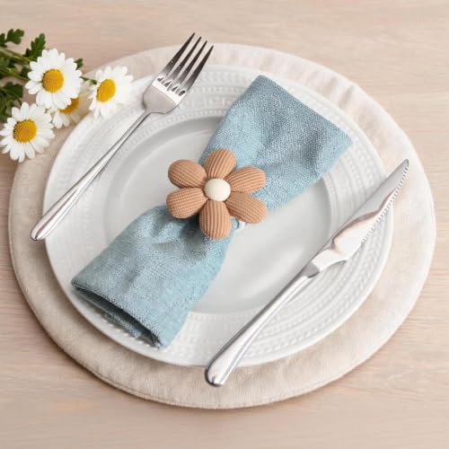 Poefditev Khaki Flower Napkin Rings Set of 12 Made of Corduroy
