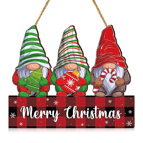 Merry Christmas Wooden Door Sign Gnome Welcome Decor for Holiday Porch & Home