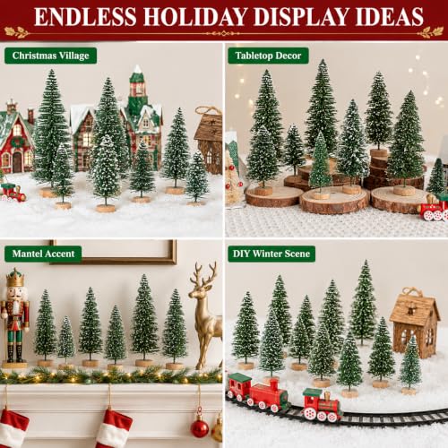 YIGETREE 10 Pack Snowy Mini Christmas Trees – 5 Heights for Village & Tabletop Decor (2 of each size)
