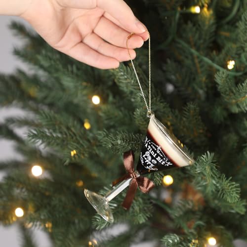 Teenyyou Espresso Martini Christmas Ornament 4 Inch Holiday Tree Decor with Bow