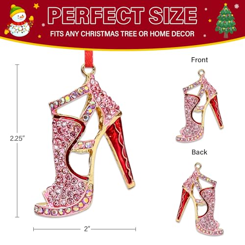 BIZIBAFF B-shoe High Heel Christmas Ornament - Metal Sparkly Rhinestones, Red Ribbon 2 x 2.25 in