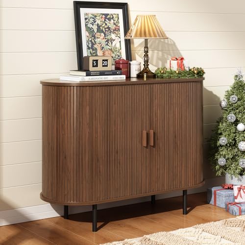 40" Mid-Century Modern Walnut Sideboard Buffet Cabinet with Sliding Door