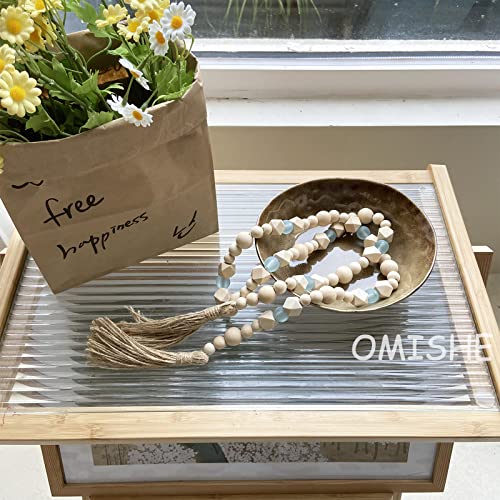 52-Inch Wood Bead Garland with Tassels, Coastal Beach Farmhouse Decor