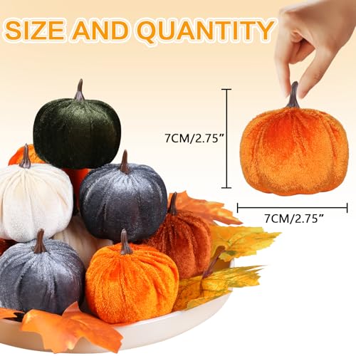 15PCS Velvet Fall Pumpkins for Autumn Thanksgiving Home Decor 3.14 Inch